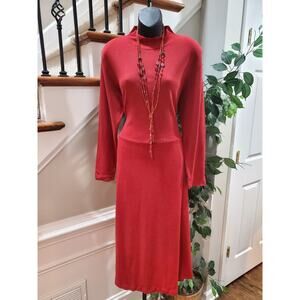 Vintage BFA Classics Red Cotton High Neck Long Sleeve Knee Length Dress 10P